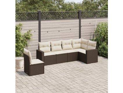 vidaXL 6dílná zahradní sedací souprava s poduškami hnědá polyratan