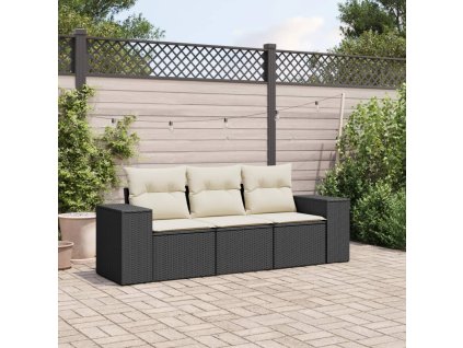 vidaXL 3dílná zahradní sedací souprava s poduškami černá polyratan