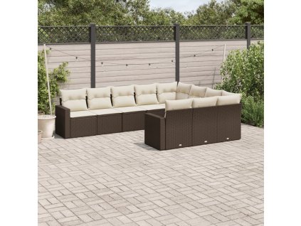 vidaXL 10dílná zahradní sedací souprava s poduškami hnědá polyratan