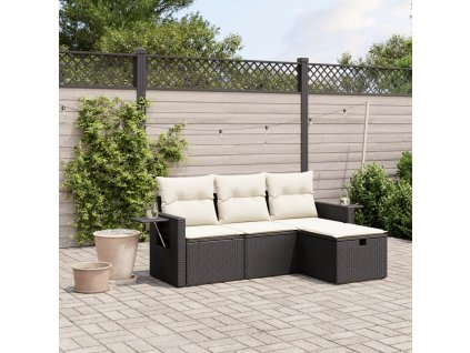 vidaXL 4dílná zahradní sedací souprava s poduškami černá polyratan