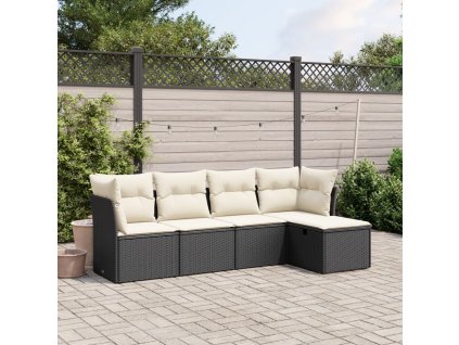 vidaXL 5dílná zahradní sedací souprava s poduškami černá polyratan