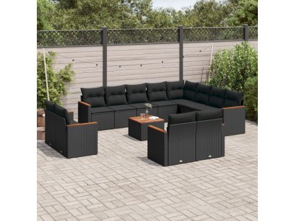 vidaXL 13dílný zahradní sedací souprava s poduškami černý polyratan