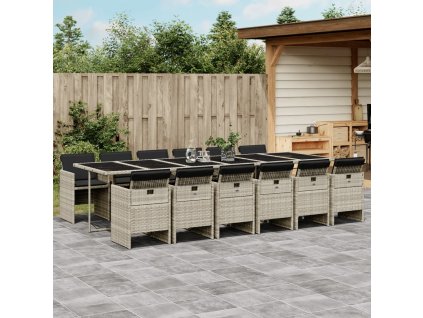 vidaXL 13dílný zahradní jídelní set s poduškami světle šedý polyratan