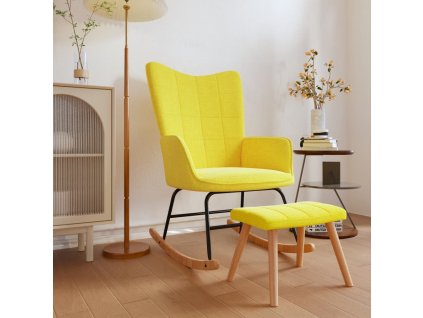 vidaXL Houpací křeslo se stoličkou hořčicově žluté textil