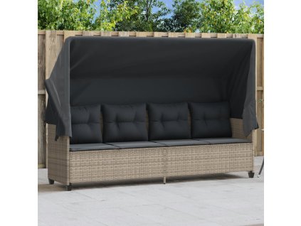 vidaXL Zahradní lehátko se stříškou a poduškami světle šedé polyratan