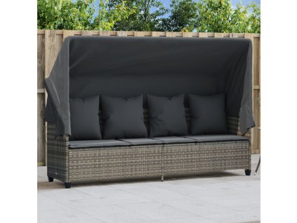 vidaXL Zahradní lehátko se stříškou a poduškami šedé polyratan