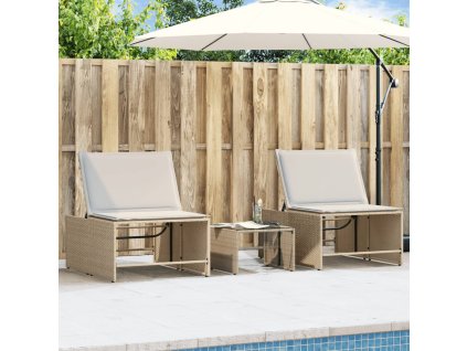 vidaXL 2dílná zahradní lehátka se stolkem béžová polyratan