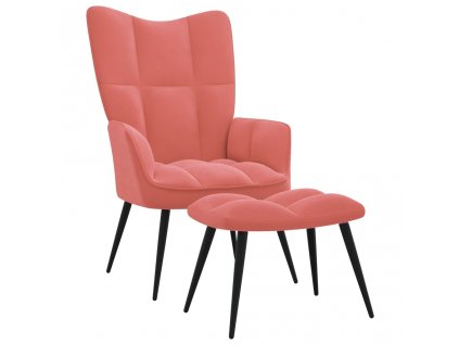 vidaXL Relaxační křeslo se stoličkou růžové samet