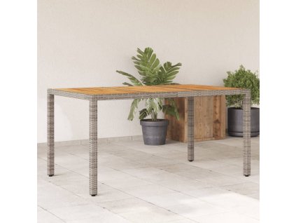 vidaXL Zahradní stůl s akáciovou deskou šedý 150x90x75 cm polyratan