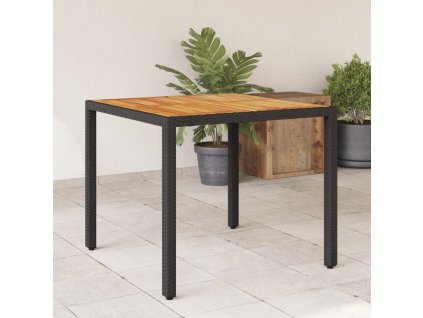 vidaXL Zahradní stůl s akáciovou deskou černý 90x90x75 cm polyratan