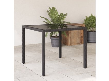 vidaXL Zahradní stůl se skleněnou deskou černý 90x90x75 cm polyratan