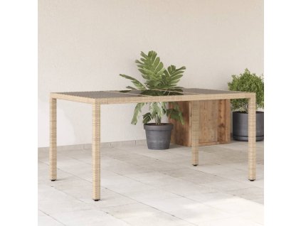 vidaXL Zahradní stůl se skleněnou deskou béžový 150x90x75 cm polyratan