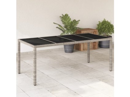 vidaXL Zahradní stůl skleněná deska světle šedý 190x90x75 cm polyratan
