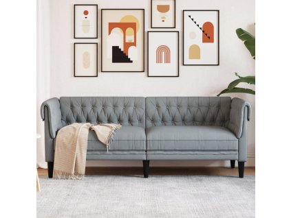 vidaXL Chesterfield pohovka 3místná světle šedá textil