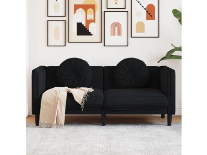 vidaXL Pohovka s polštáři 2místná černá samet