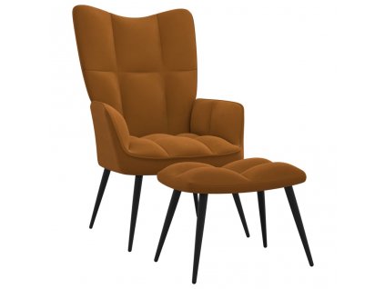 vidaXL Relaxační křeslo se stoličkou hnědé samet