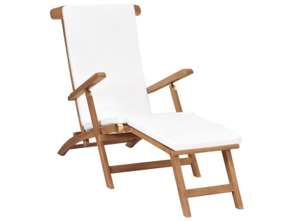 vidaXL Polohovací židle s poduškou krémově bílá masivní teakové dřevo