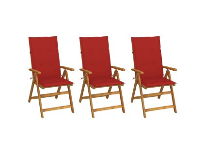 vidaXL Skládací zahradní židle s poduškami 3 ks masivní akáciové dřevo