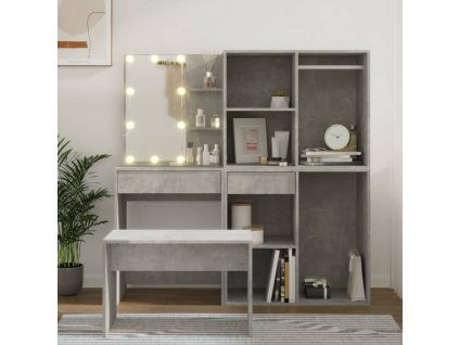 vidaXL Toaletní stolek sada s LED betonově šedý kompozitní dřevo