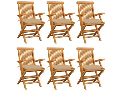 vidaXL Zahradní židle s béžovými poduškami 6 ks masivní teak