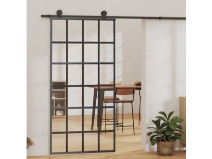 vidaXL Posuvné dveře s kováním ESG sklo a hliník 102 x 205 cm