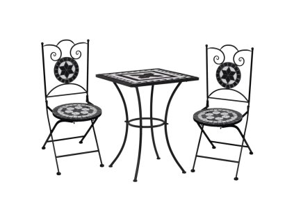 vidaXL 3dílný mozaikový bistro set keramický černobílý