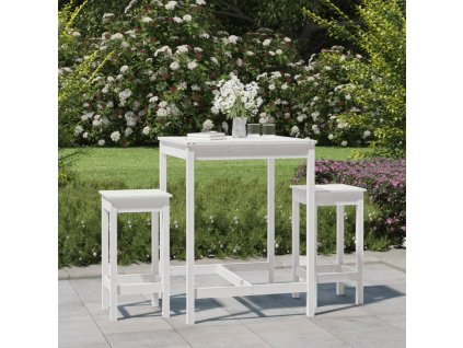 vidaXL 3dílný zahradní barový set bílý masivní borové dřevo