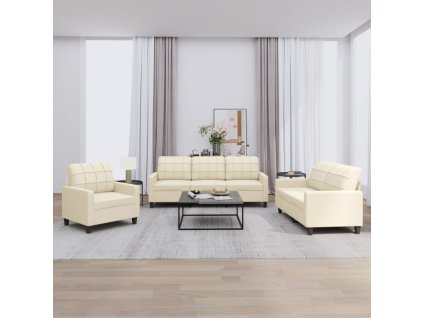 vidaXL 3dílná sedací souprava s poduškami krémová umělá kůže