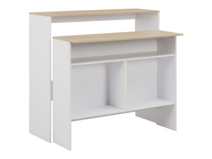 vidaXL Barový stůl se 2 stolními deskami bílý a dub 130 x 40 x 120 cm