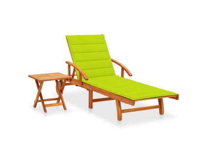 vidaXL Zahradní lehátko se stolkem a poduškou masivní akáciové dřevo