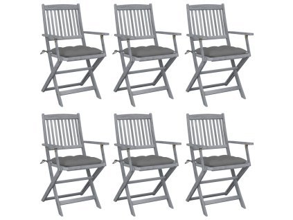vidaXL Skládací zahradní židle s poduškami 6 ks masivní akáciové dřevo