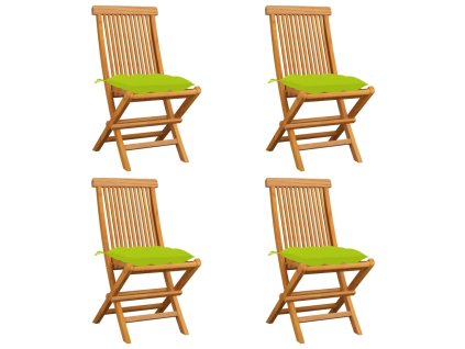 vidaXL Zahradní židle s jasně zelenými poduškami 4 ks masivní teak