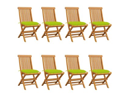 vidaXL Zahradní židle s jasně zelenými poduškami 8 ks masivní teak