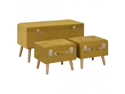 vidaXL Stoličky s úložným prostorem 3 ks hořčicově žluté samet