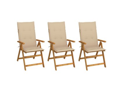 vidaXL Skládací zahradní židle s poduškami 3 ks masivní akáciové dřevo