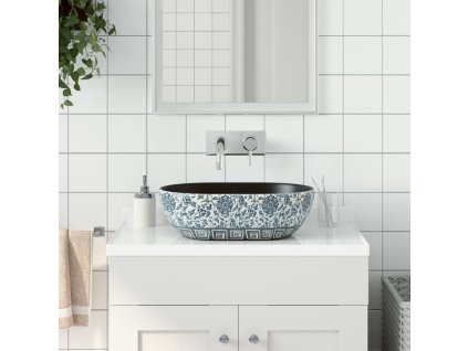 vidaXL Umyvadlo na desku černé a modré oválné 47 x 33 x 13 cm keramika