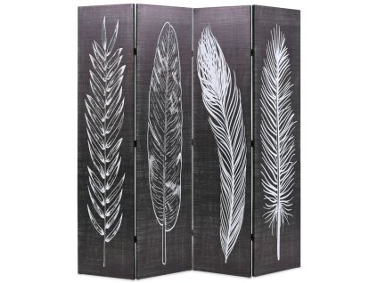 vidaXL Skládací paraván 160 x 170 cm pírka černobílá
