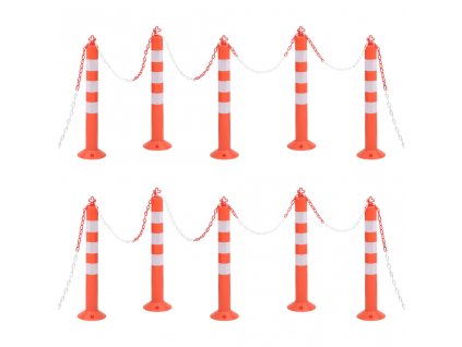 vidaXL Zahrazovací sloupky k řízení dopravy 10 ks s řetězem 75 cm PE