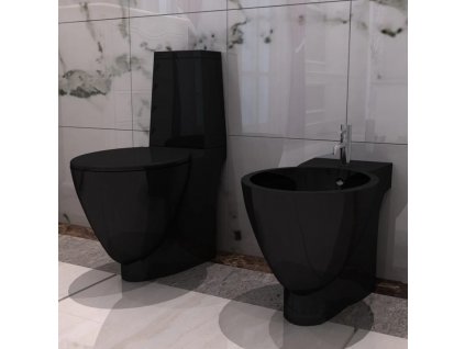 vidaXL Keramické WC a bidet černé