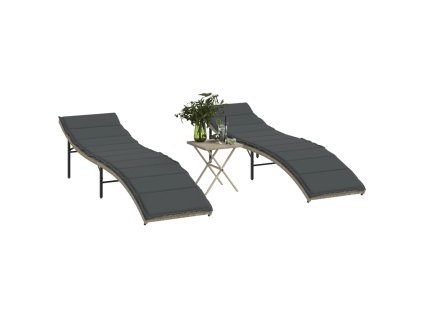 vidaXL Zahradní lehátka 2 ks se stolkem světle šedá polyratan