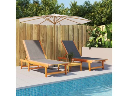 vidaXL Lehátka 2 ks černá masivní akáciové dřevo a textilen