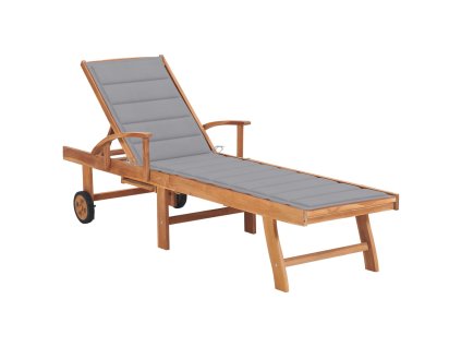 vidaXL Zahradní lehátko s šedou poduškou masivní teak