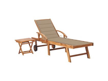 vidaXL Zahradní lehátko se stolkem a poduškou masivní teak