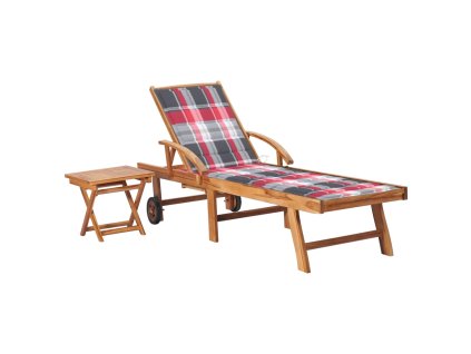 vidaXL Zahradní lehátko se stolkem a poduškou masivní teak