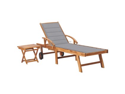 vidaXL Zahradní lehátko se stolkem a poduškou masivní teak