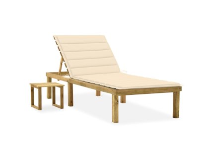 vidaXL Zahradní lehátko se stolkem a poduškou impregnovaná borovice