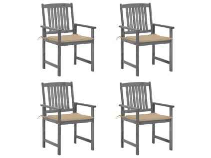 vidaXL Režisérská křesla s poduškami 4 ks šedá masivní akáciové dřevo