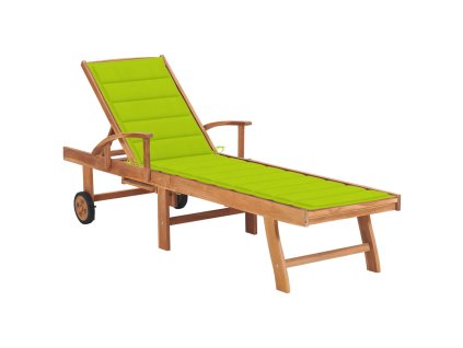 vidaXL Zahradní lehátko s jasně zelenou poduškou masivní teak
