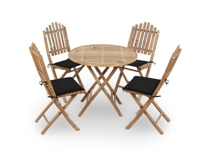 vidaXL 5dílný skládací zahradní jídelní set s poduškami bambus