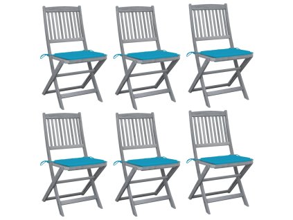 vidaXL Skládací zahradní židle s poduškami 6 ks masivní akáciové dřevo